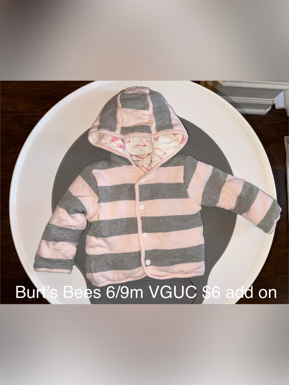 Striped Hooded Baby Jacket - Pink & Gray